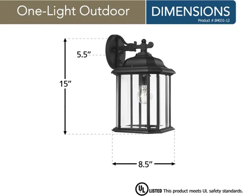 Miniatura 2 de Generation Lighting 84031-12 Kent One Light - Farol de pared para exteriores con paneles de vidrio biselado transparente, acabado negro, 1 luz