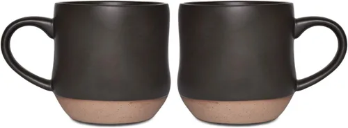 Bosmarlin Juego de 2 tazas grandes de café moteadas de cerámica, taza de té grande, 17 onzas, aptas para lavavajillas y microondas (negro, 2)