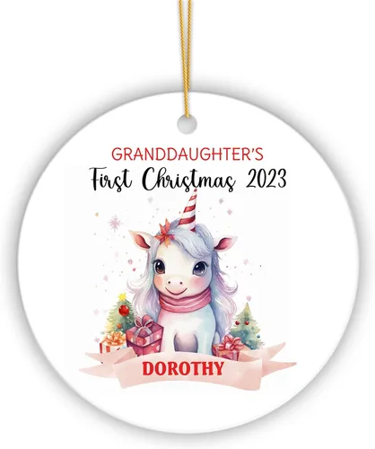Adorno personalizado de primera Navidad para nieta 2023, adorno de unicornio, personalizado para bebé, regalos de nieta, recuerdo de bebé