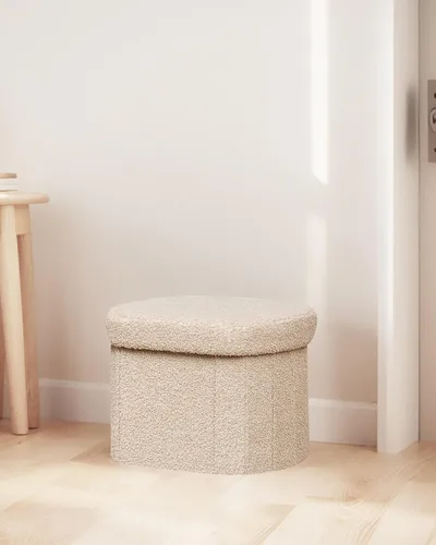 Miniatura 7 de B FSOBEIIALEO Otomana de Almacenamiento para Dormitorio, Reposapiés Otomano Plegable de Almacenamiento Boucle, Cubo Otomano Plegable Pequeño de Beige