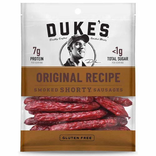 Duke's Salchichas de cerdo ahumadas originales "Shorty", 7g de proteína por porción, excelentes para tablas de embutidos, 4 oz. (Paquete de 8)