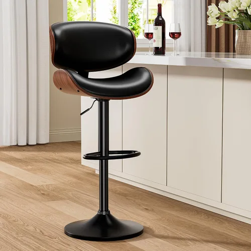 Miniatura 2 de Taburetes de bar, taburetes de bar giratorios ajustables para isla de cocina, sillas de barra de cuero moderno de mediados de siglo de altura