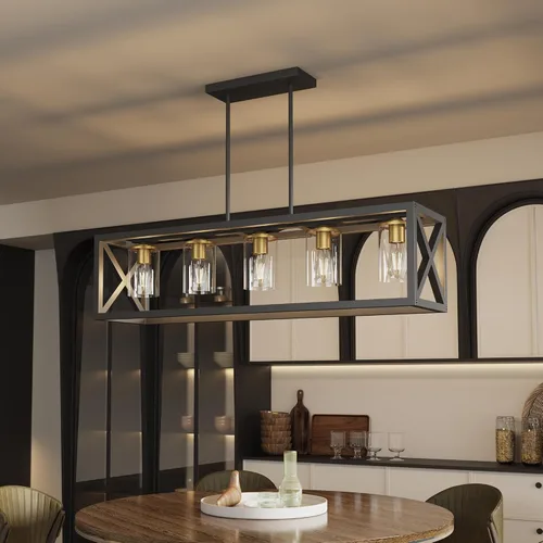 Miniatura 12 de Lámpara de comedor de granja – Iluminación de isla de cocina de 4 luces con altura ajustable y metal grueso para comedor sobre mesa, candelabros