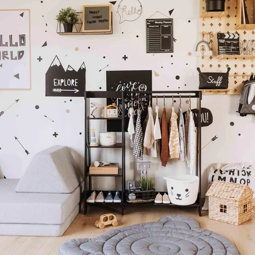Miniatura 8 de Sweet Home from wood Armario infantil – Perchero de madera con riel colgante y estante de exhibición para niños – Muebles de vestir de bricolaje