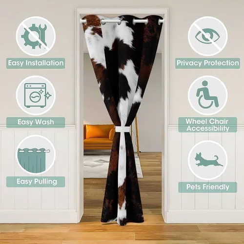 Miniatura 4 de Castle Fairy Cortina con estampado de piel de vaca para jóvenes adultos, diseño abstracto de piel de vaca blanca y granate, cortina opaca