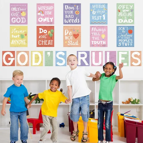 Miniatura 6 de Póster de 20 piezas con versículo bíblico cristiano de los diez mandamientos, decoración de pared para aula, iglesia, escuela dominical, escritura