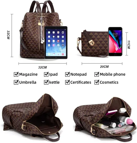 Miniatura 3 de Makes - Mochila multiusos para mujer, de piel sintética, y diseño convertible con monedero, 2 piezas