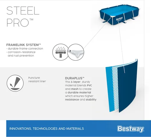 Miniatura 6 de Bestway Steel Pro - Piscina rectangular sobre el suelo (8.5 ft x 5.6 ft x 24.0 in)