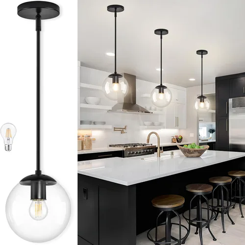 Miniatura 19 de Bagood Lámpara Colgante de Globo de 6" Dorada Lámpara Colgante de Mediados de Siglo Luces Colgantes de Globo para Isla de Cocina Acabado en Latón