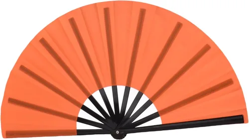 Miniatura 11 de Abanico grande plegable para hombres y mujeres, regalo de baile, tela de nailon de bambú, ventilador de mano negro de 13 pulgadas (bambú negro)