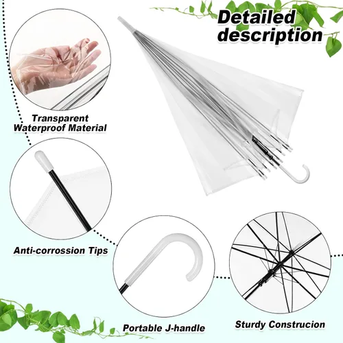 Miniatura 3 de Paquete de 60 sombrillas transparentes de boda transparentes a granel, paraguas de palo abierto automático, resistente al viento, impermeable