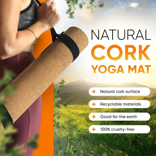 Miniatura 8 de Tapete de yoga de corcho de lujo, tapete de yoga caliente de 0.197 in con correa de transporte, esterilla de yoga Bikram, las mejores esterillas