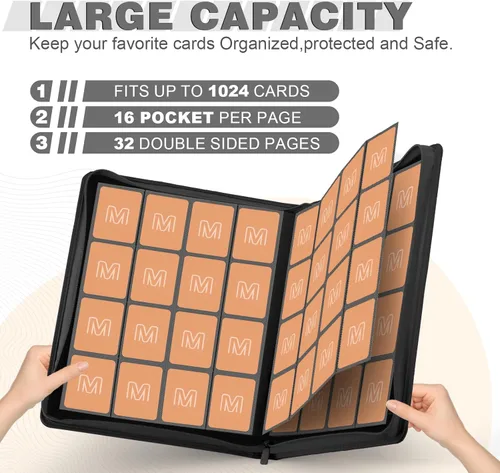 Miniatura 2 de Carpeta de Tarjetas Premium de 16 Bolsillos, Carpeta de Tarjetas de Intercambio Sostiene hasta 1000+ Tarjetas Álbum de Colección de Tarjetas 44 negro
