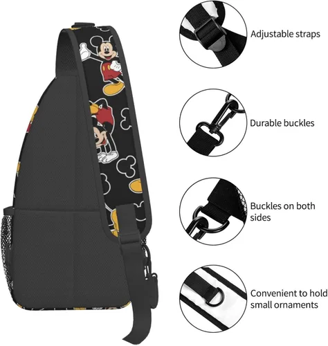 Miniatura 4 de EVWKL Linda mochila cruzada de Mickey Mouse para mujeres y hombres, bolsa de pecho para mujer, bolso de viaje, deportes, senderismo, Negro-2