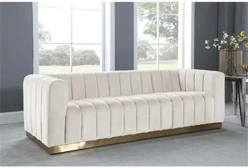 Miniatura 2 de Meridian Furniture 603Cream-S Colección Marlon Modern Sofá tapizado de terciopelo contemporáneo con acolchado de canal profundo, base de acero