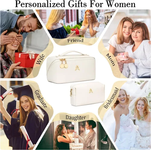 Miniatura 3 de Regalos de cumpleaños para mujeres y adolescentes, juego de bolsas organizadoras de maquillaje con iniciales personalizadas, bolsa de cosméticos