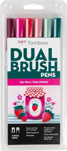 Tombow 56237 Marcadores artísticos de doble pincel, color mora, paquete de 6
