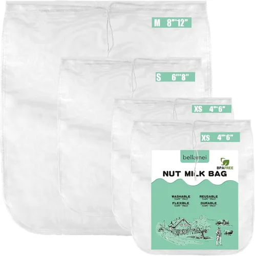 Miniatura 8 de Paquete de 3 bolsas de leche de nuez de 14 x 14 pulgadas, extra grandes, reutilizables, coladores de alimentos, bolsas de nueces para colar leche