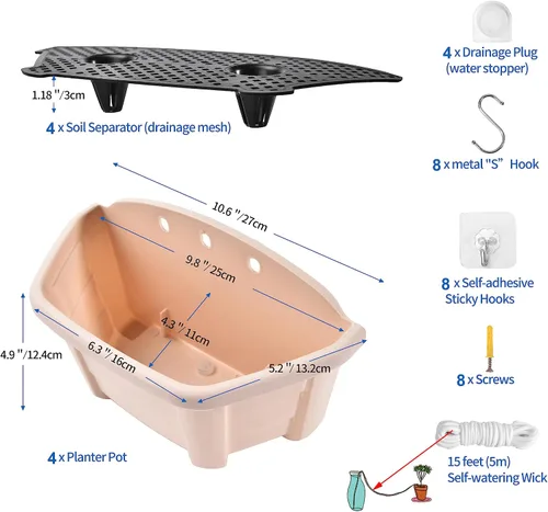 Miniatura 2 de ORIMERC Paquete de 4 macetas colgantes de pared de 9.8 pulgadas para plantas de interior, soporte para plantas de pared con orificio de drenaje