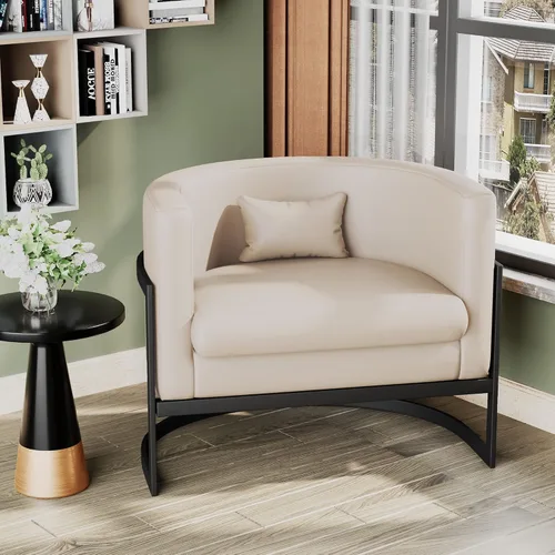 Miniatura 4 de Silla Decorativa Moderna de Cuero Sintético, Silla de Brazos Moderna y Confortable, Silla de Sofá Individual Tapizada para Sala de Estar