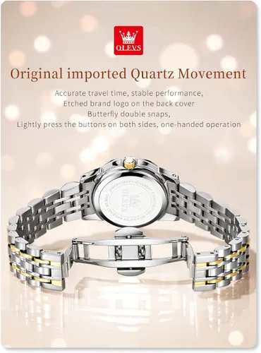 Miniatura 5 de OLEVS Reloj de pulsera para mujer, de acero inoxidable, de dos tonos, de acero inoxidable, analógico, de cuarzo, para mujer