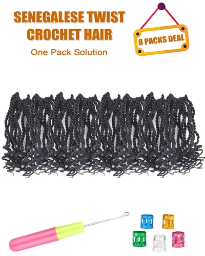 Miniatura 4 de Pelo de ganchillo de 6 pulgadas, 8 paquetes de trenzas onduladas senegalesas de ganchillo con extremos rizados, preenlazadas, trenzas retorcidas 2