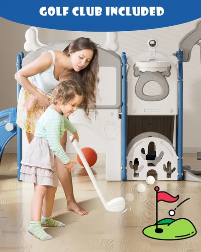 Miniatura 4 de XJD - Juego de tobogán y columpio 13 en 1 para niños pequeños, tobogán para niños de 1 año en adelante, juego de exterior para niños pequeños