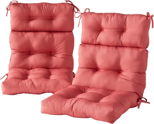 Miniatura 10 de Cojines para silla de respaldo alto para exteriores, diseño de asiento y respaldo con bisagras de una pieza, reversibles con 4 lazos, tela