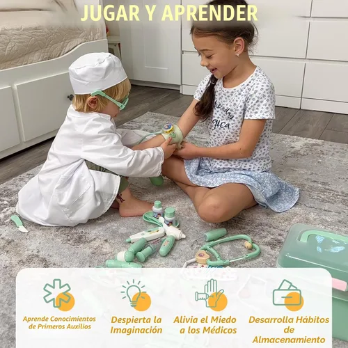Miniatura 4 de Liberry Kit médico para niños pequeños de 3, 4, 5 años, 30 piezas de juguete médico con estetoscopio, disfraz, juego médico verde, regalo
