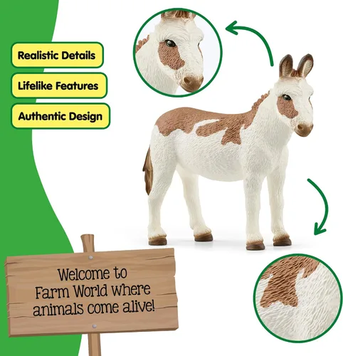 Miniatura 3 de Schleich Farm World - Figura de animal de burro manchado americano – Juguete de animal de granja altamente detallado y duradero, juego divertido