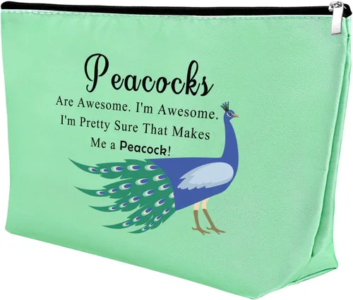 Miniatura 11 de Mxrymvu Bolsa de cosméticos de pavo real, regalos temáticos de pavo real para amantes - Bolsa de maquillaje inspiradora, Beige, Pavo real