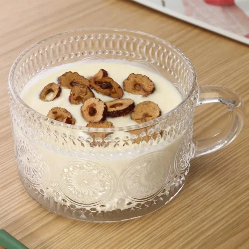 Miniatura 3 de Amzcku Tazas de té de café vintage, tazas de vidrio de 14 onzas, juego de 2 vasos en relieve con asa, para capuchino, café con leche, cereales