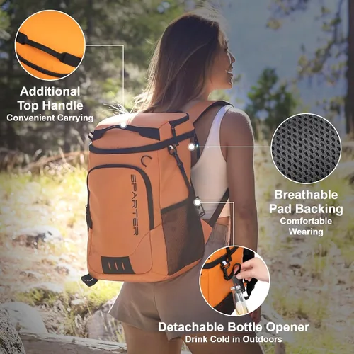 Miniatura 5 de SPARTER - Mochila enfriadora aislada a prueba de fugas para 33/49 latas, bolsa térmica con 2 compartimentos aislados, mochila de playa, viaje