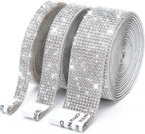 Miniatura 14 de 3 rollos / 6.6 yardas, cinta autoadhesiva de diamantes de imitación de diamantes de imitación, diamantes de imitación para manualidades, decoración