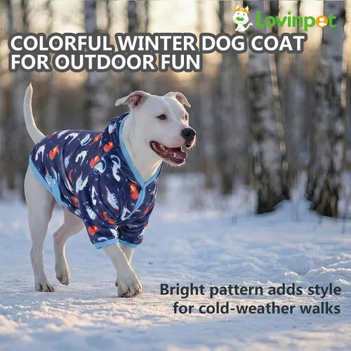 Miniatura 6 de LovinPet Sudadera con capucha para perros grandes, ropa de invierno ligera de franela para perro, tela agradable a la piel, con estampado