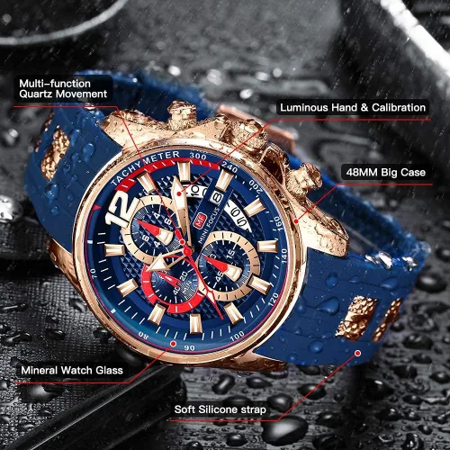 Miniatura 3 de MF MINI FOCUS Men Watch Casual Fashion Wrist Watches (Chronograph/Waterproof/Luminous/Calendar) Silicon Band Quartz Watches for Men (Black2)