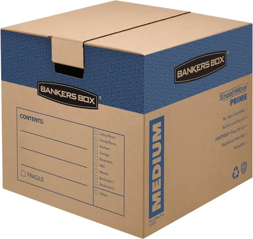 Miniatura 6 de Bankers Box Caja de mudanza Medium Prime, paquete de 8 unidades, asas reforzadas, montaje sin cinta, tapa adjunta, 18 x 15 x 14 pulgadas (0062806)