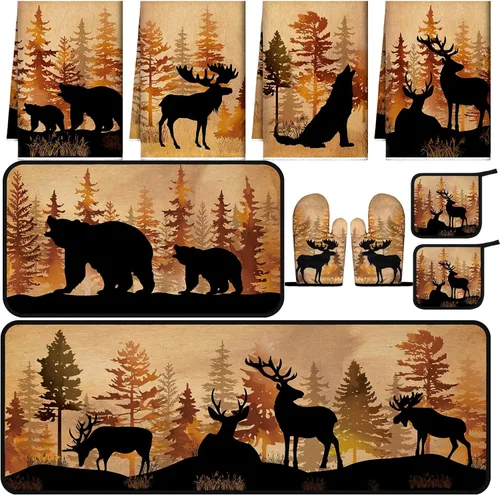 Miniatura 23 de Fourluoo Juego de 10 piezas de decoración y accesorios de cocina de granja, 4 toallas de cocina, 2 soportes para ollas, 2 guantes de horno, 2 Verde