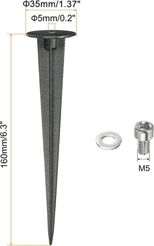 Miniatura 2 de MECCANIXITY Estacas de luz solar, 1.378 x 6.299 in roscadas M5 para lámparas de jardín, camino de paisaje, aluminio negro, paquete de 4