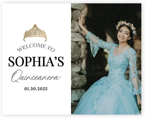 Miniatura 12 de Andaz Press Letrero de bienvenida de quinceañera grande personalizado, Art Deco Bienvenidos de 16 x 20 pulgadas, lienzo premontado para fotos