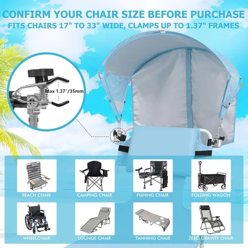 Miniatura 3 de Toldo Universal para Silla con Sombrilla, Protección Solar UPF 50+ con Abrazadera Ajustable, Compatible con la Mayoría de Marcas de Sillas de Playa