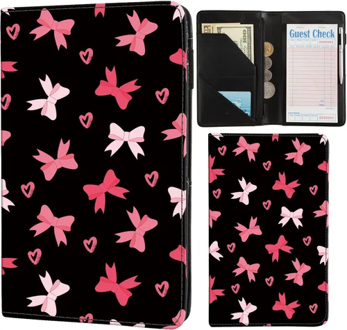 Miniatura 17 de Libretas de servicio para camarera, lindo organizador de piel con bolsillo para dinero, libreta con bolsillo con cremallera, porta cheques