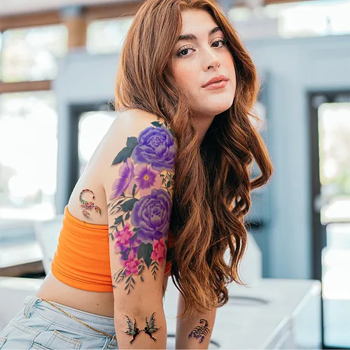Miniatura 9 de Yazhiji 49 hojas de tatuajes temporales para mujeres y hombres 3D extra grandes, impermeables, sexy, flores, kits de tatuajes falsos Color flower
