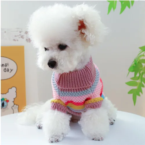Miniatura 5 de Suéter Arcoíris para Cachorro de Perro Pequeño Pullover Sudadera de Punto Cable Ropa de Punto para Gato Ropa Cálida para Mascotas para Gatito