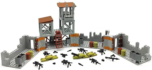 Miniatura 5 de Conjunto de bloques de construcción de base militar ZHX para accesorios de guerra de minifiguras del ejército, torre de guardia de base de defensa