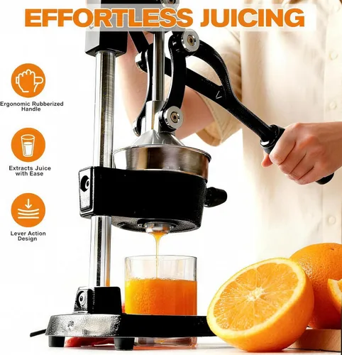 Miniatura 3 de Exprimidor de cítricos de hierro fundido – Prensa manual naranja resistente de 13.8 libras, taza y colador de acero inoxidable 304, exprimidor