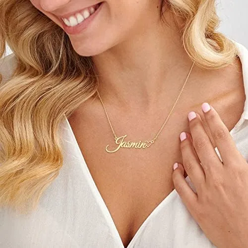 Miniatura 3 de Juantao Collar personalizado con nombre chapado en oro de 18 quilates con corazón regalos personalizados para mujeres, adolescentes y niñas, Metal