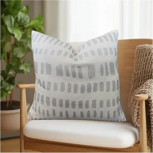 AmaZulu - Funda de almohada decorativa geométrica metálica con estampado plateado, 1 unidad, mezcla de lino natural de 20 x 20 pulgadas, funda de