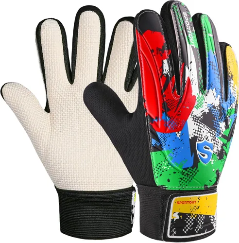 Miniatura 13 de Sportout Guantes de portero para niños, guantes de fútbol con doble protección en la muñeca y material de látex resistente al desgaste y Azul