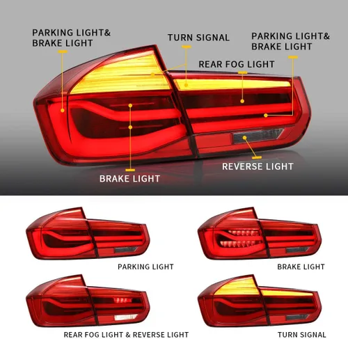 Miniatura 5 de YUANZHENG Luces traseras secuenciales LED para [BMW F30 F80 320i 328i 335i Sedan 6ª generación 2013 2014 2015 2016 2017 2018] con DRL de fibra Rojo